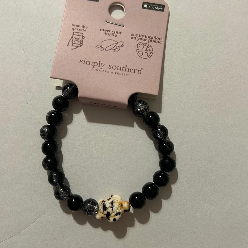 Simply Southern Sea Turtle Tracking Bracelet Black Beaded Stretch Conservation